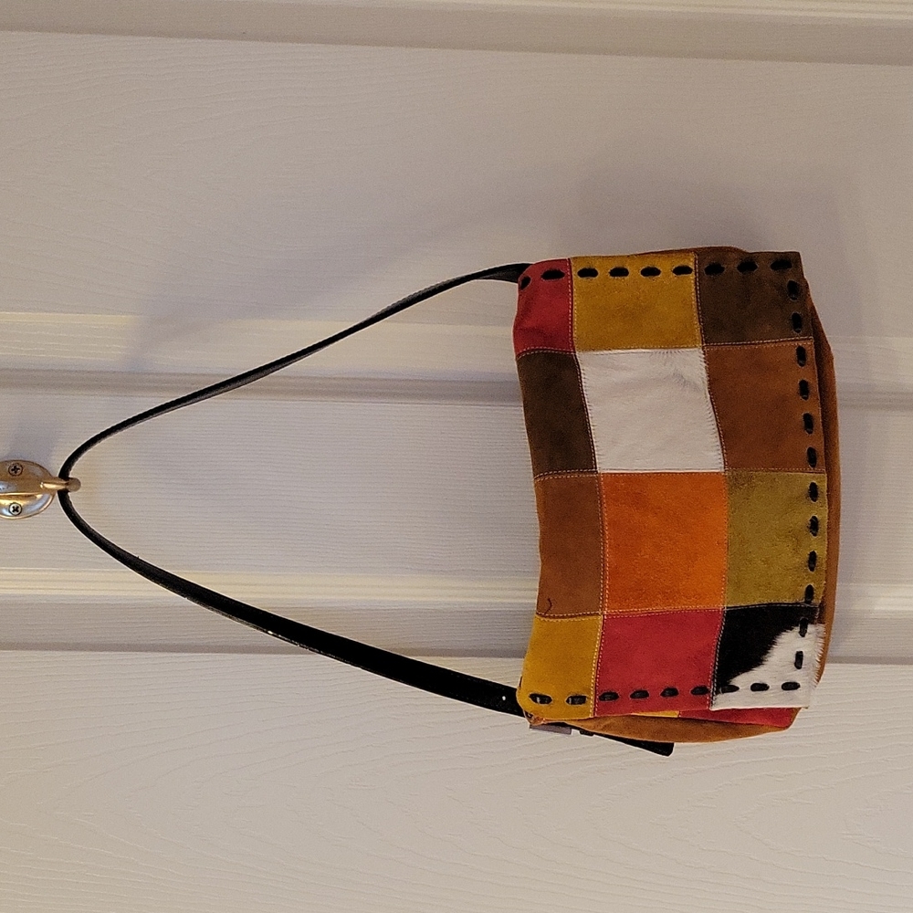 Vintage Johnny Farah suede patchwork shoulder bag.